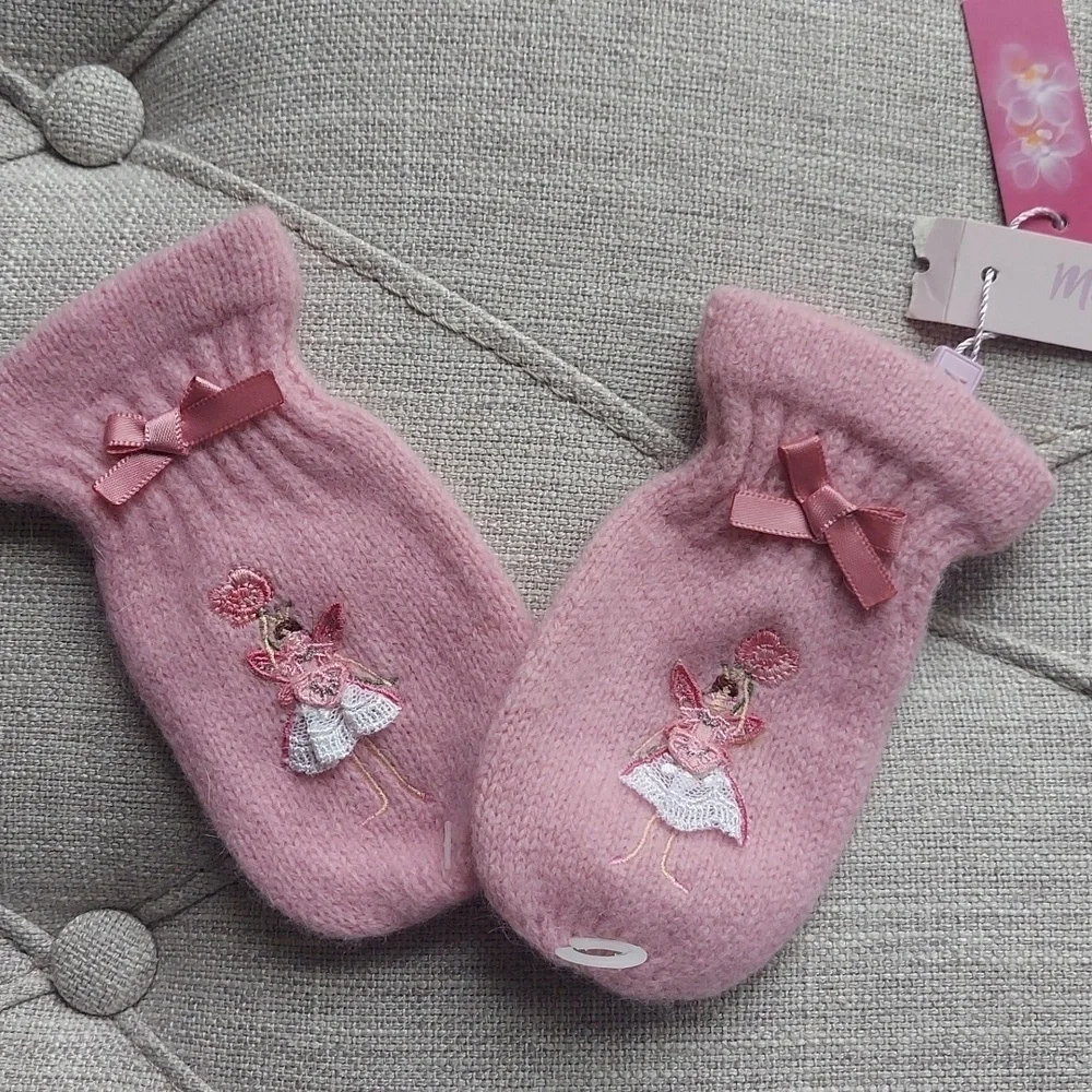 Monsoon Mittens bow embroidery fairy princess - pink - size toddler 1-3 yrs